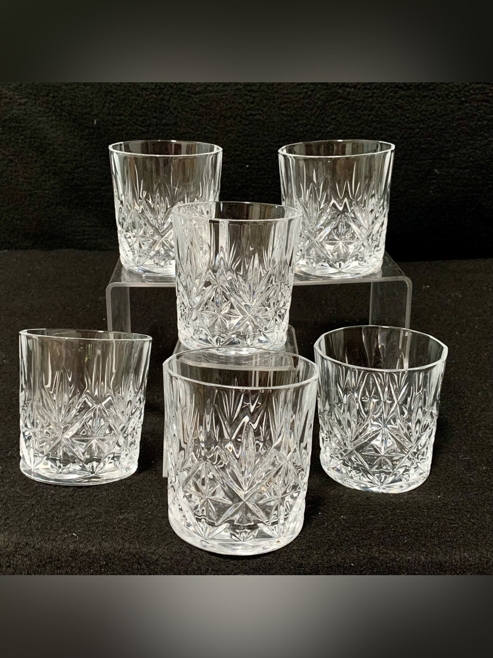 🔍 (6) Clear Starburst Rocks Glasses | Vintage Style Tumblers
